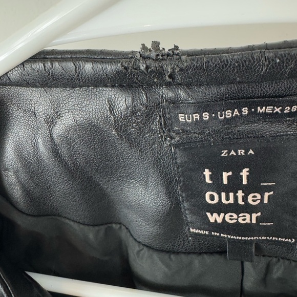 Zara Trf Size Small Black Faux Leather Moto Biker Jacket Zip Stretch Sleeves - Picture 9 of 10